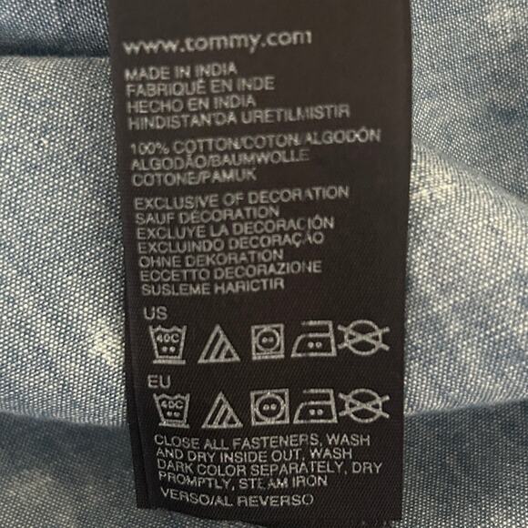 Tommy Hilfiger Women Top S Blue Chambray Dot Popover Coastal Preppy Beachy - Picture 4 of 6